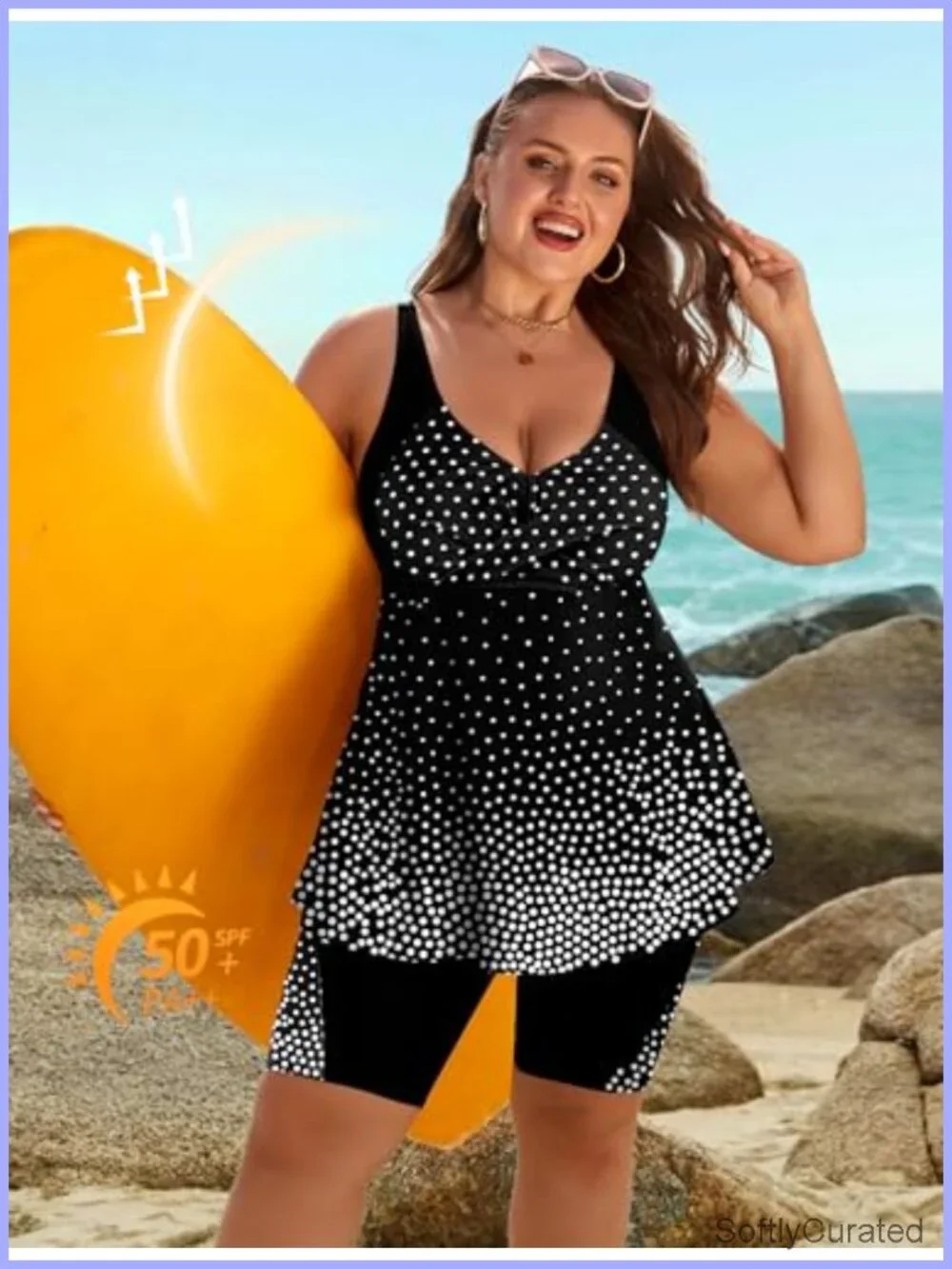 Plus Size Tankini Set with Tummy Control High Waist Swim Trunks